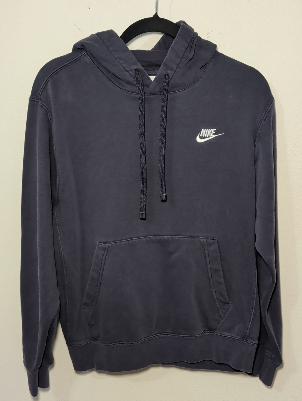 Nike Navy Blue Hooded Sweatshirt White Embroidered Swoosh Logo Men's Size S